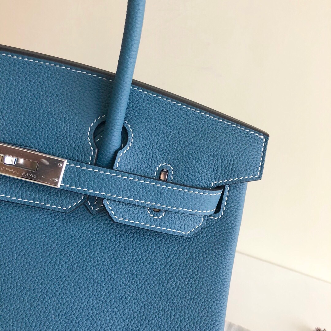 Hermes Birkin 35CM Togo Leather Handbag Blue Jean